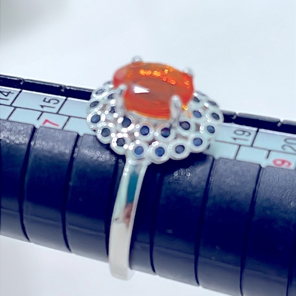 Genuine Fire Opal Sapphire 14KGP Ring - Picture 3 of 6